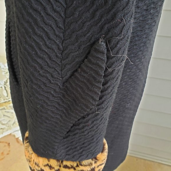 Vintage Union Made 50s/60s Black Silk Lined Wool Coat Faux Leopard collar / cuff - Picture 12 of 13
